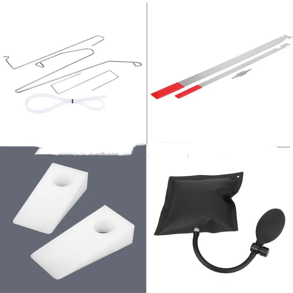 9-piece automotive maintenance aid set with air pump wedge and plastic wedges