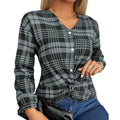 Women's purple plaid loose shirt with regular sleeves on hanger