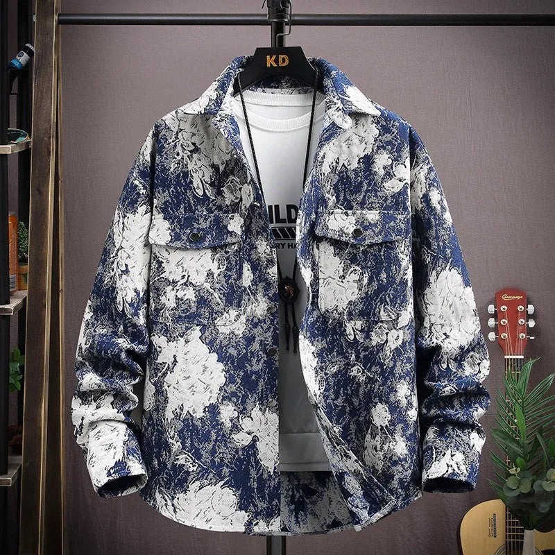 Casual lapel shirt coat in a colour option, shown with long sleeves and a straight hem.