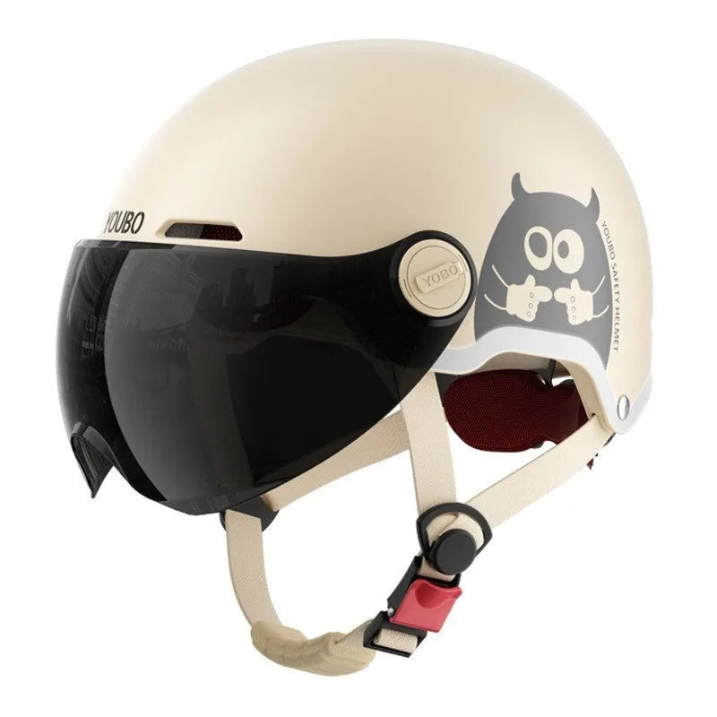 White ABS universal electric motorcycle helmet with high-definition long mirror visor for couples commuting