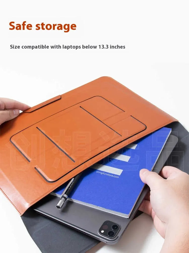 Integrated dual-angle laptop bracket bag and stand for 13.3-inch notebooks in black or brown