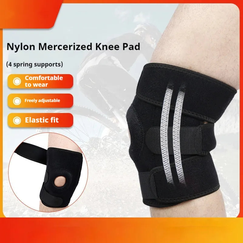 Spring support sports knee pad with nylon construction for running and basketball
