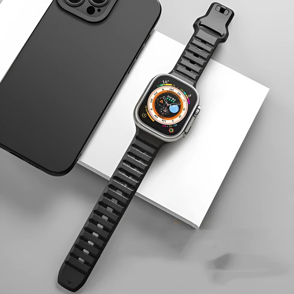 Ultra Fluoro Rubber Watch Band for Apple Watch in multiple colours with a T buckle closure.