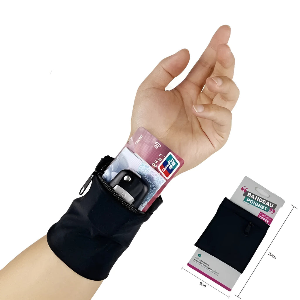 Wrist bag armband sleeve for camping and fitness, dimensions 10cm by 10.5cm.
