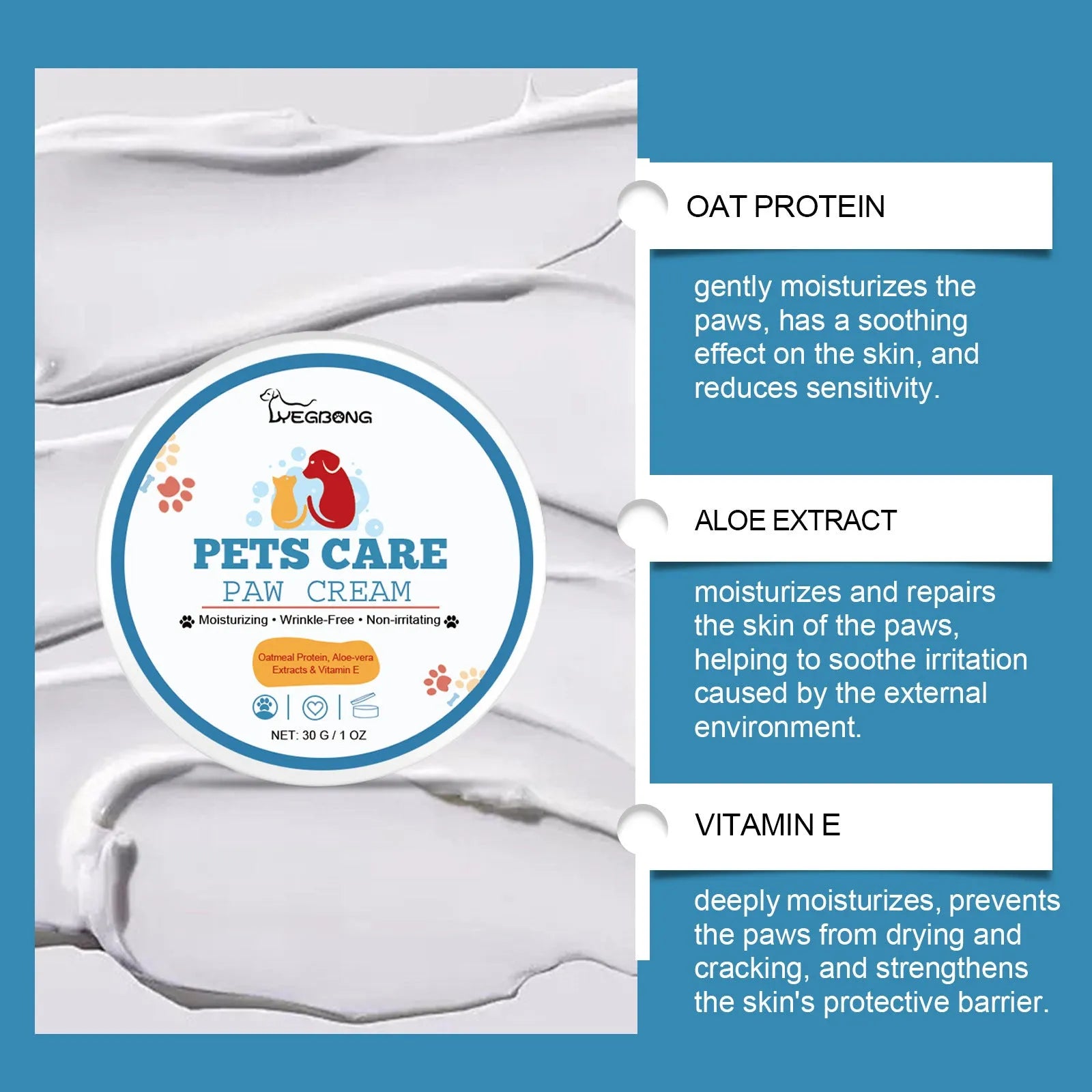 Pet Paw Care Cream Deep Moisturising 30g dog paw maintenance cream with oat protein and aloe extract