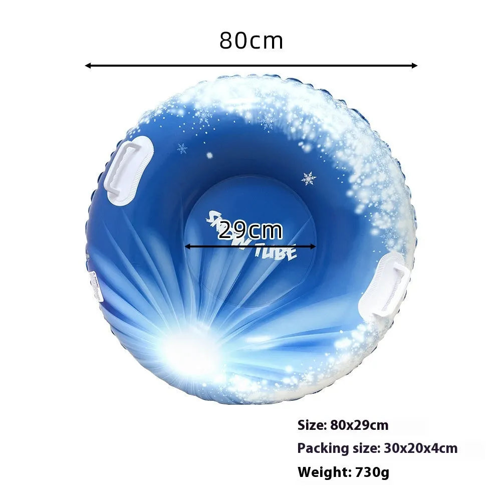PVC plastic winter ski ring toy for children in printed flame red, blue, or snow mountain designs.