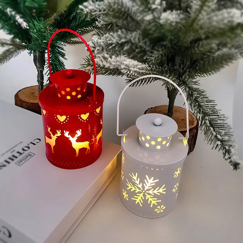 LED Christmas candle lantern with flickering flame effect in wrought iron Nordic style decoration