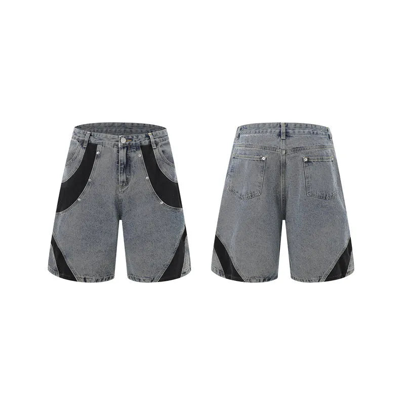 Retro denim suit with short-sleeved jacket and trousers in a washed finish.