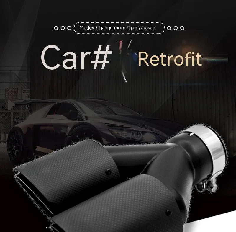 Black carbon fibre double outlet car exhaust pipe measuring 250mm for vehicle modification