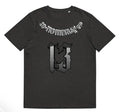 Men's black casual round neck short sleeve pullover shirt made from a polyester blend fabric.