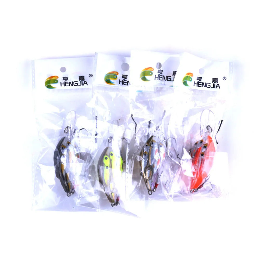 7.5 cm hard plastic fishing lure with fish feather hook in multiple colour options