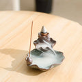 Purple clay ceramic reverse flow incense burner with crystal glaze lotus design