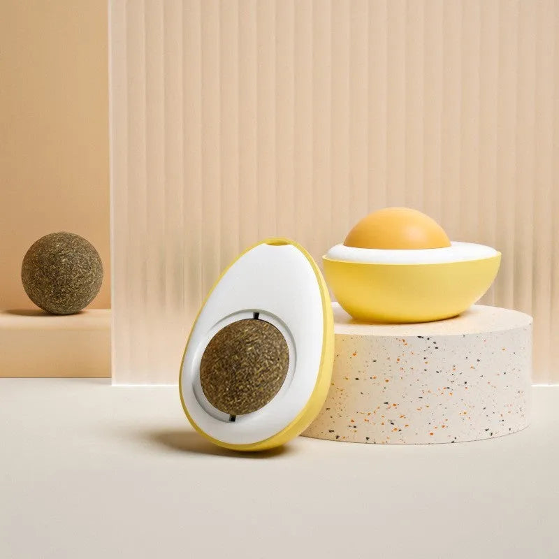 Interactive catnip ball toy in egg shapes with organic catnip filling for wall mounting