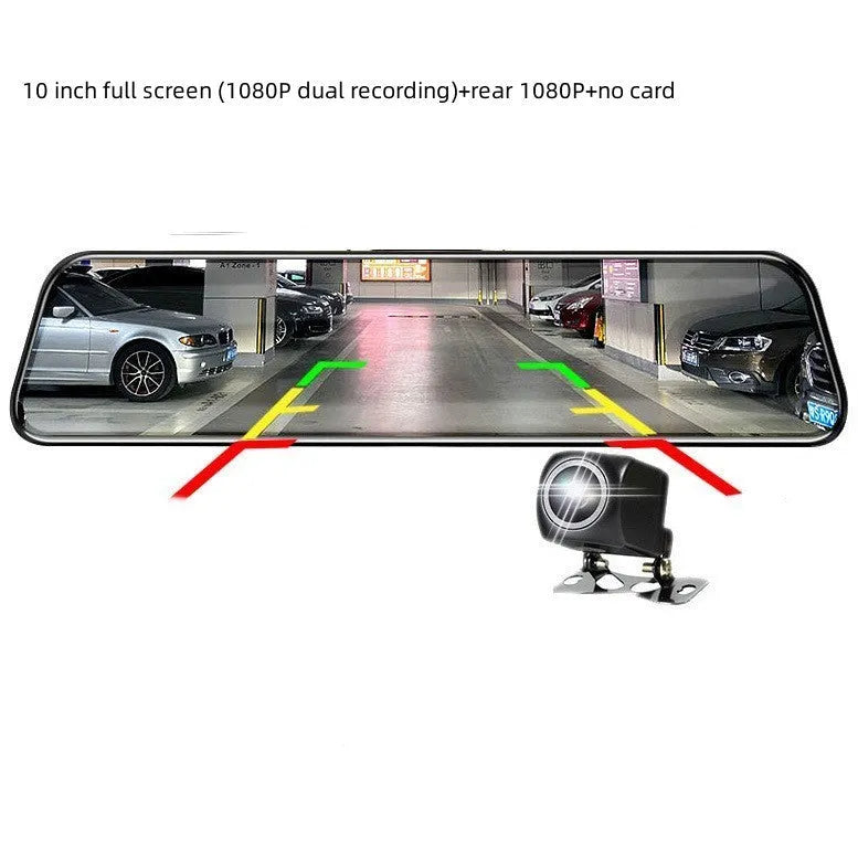 10-inch full screen car dash cam with front and rear cameras on a car windscreen