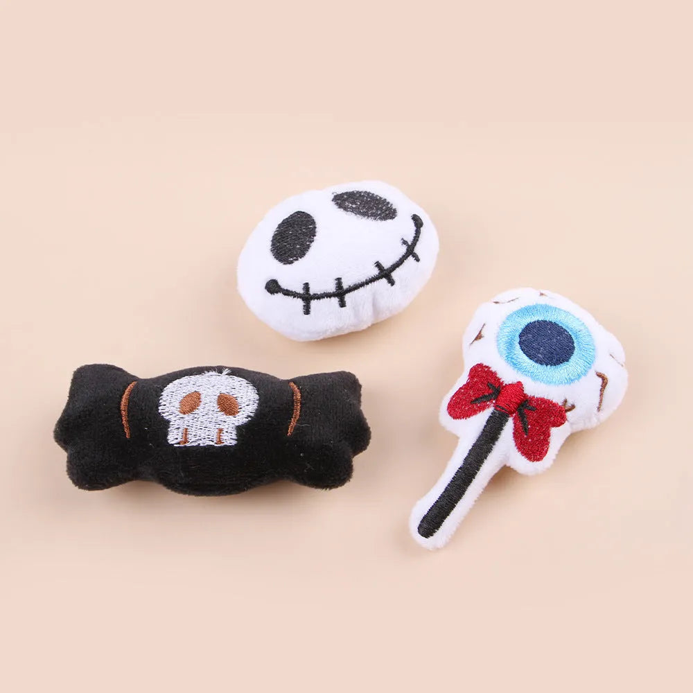Colourful plush cat teaser wand with candy and eye-shaped attachments for interactive play