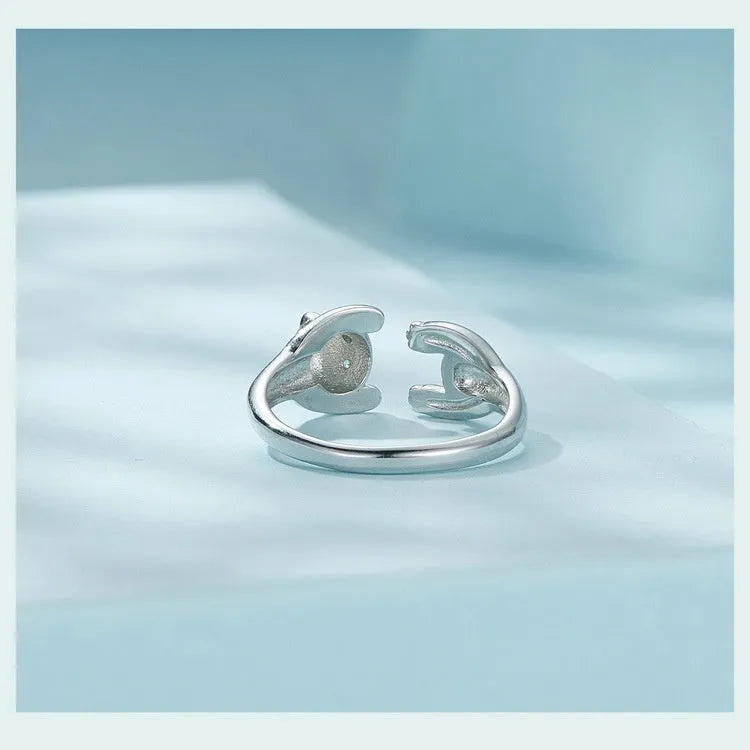 Adjustable panda open ring in sterling silver with white gold plating showing SCR969-E colour variant