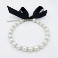 Adjustable diamond dog necklace with imitation pearls and rhinestones on soft ribbon collar