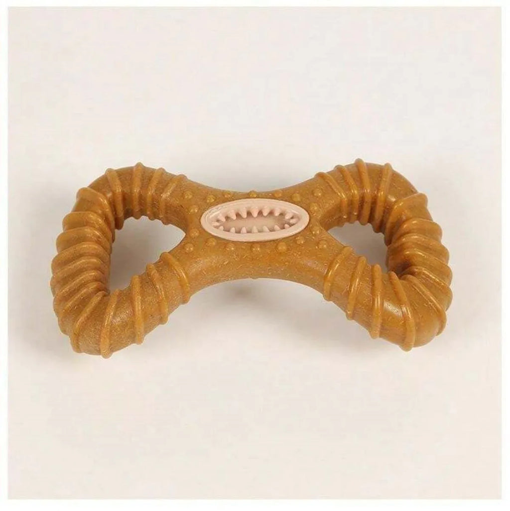 Natural rubber dog chew bone toy in two shapes: an 8-shape and a Y-shape, for teeth cleaning and durable play.