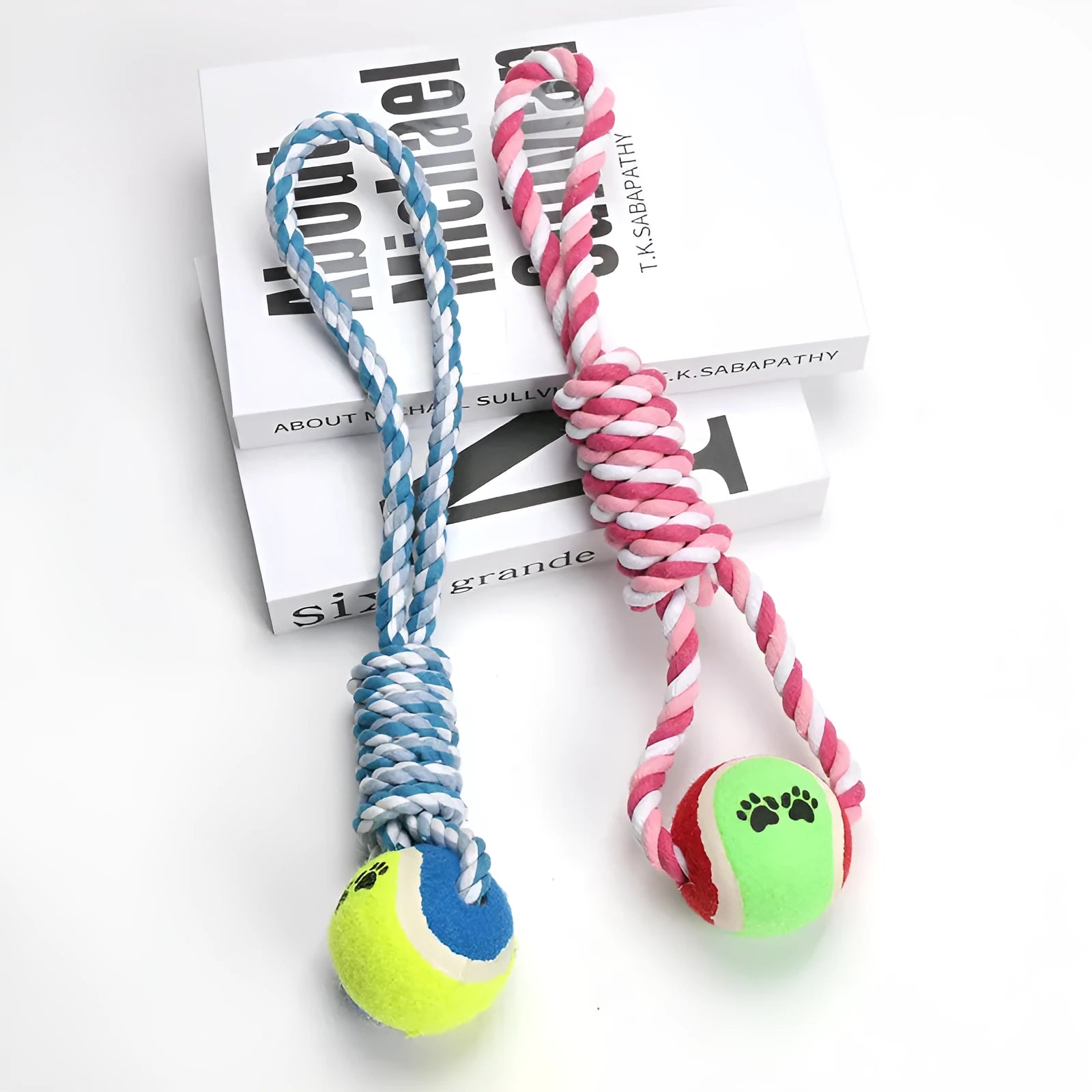 Cotton string dog toy for medium large breeds, approximately 38cm long in red and white colour