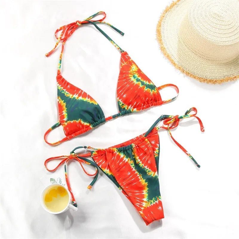 Women's polka dot split swimsuit bikini set with polyester lining in multiple colour options