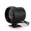 Black plastic automotive tachometer with blue light pointer display showing rpm scale