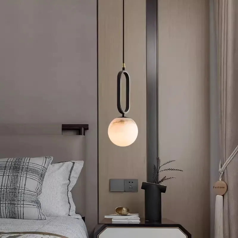 Nordic wall light marble shade copper frame black finish 15cm size on wall