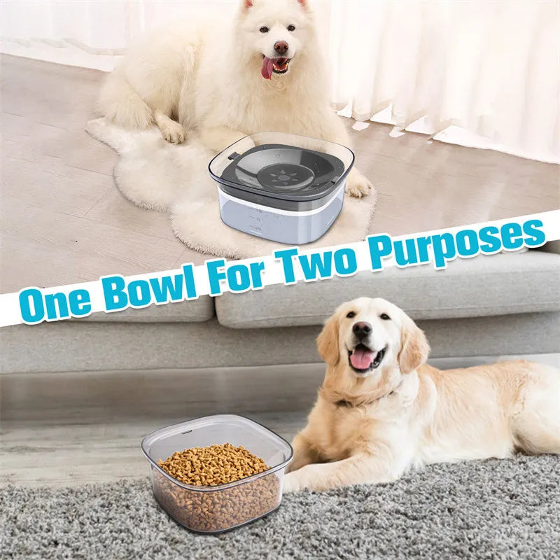Transparent large capacity dog water bowl with floating disk and anti-spill design
