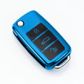 TPU key case for VW Model A folding keys in blue, pink, red, and silver colours, showing buckle attachment.