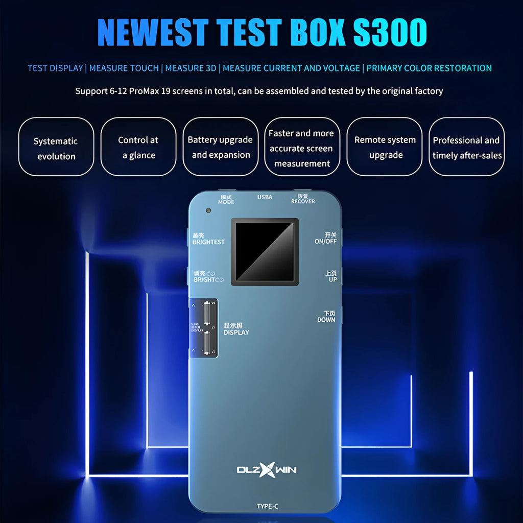 S300 model mobile phone screen tester for Huawei devices on a workbench.