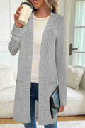 Long sleeve loose fit knitted cardigan jacket with pockets in black, plus sizes 1XL to 5XL.