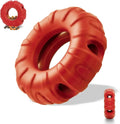 Blue green red beef flavoured tyre-shaped natural rubber dog chew toy and slow feeder