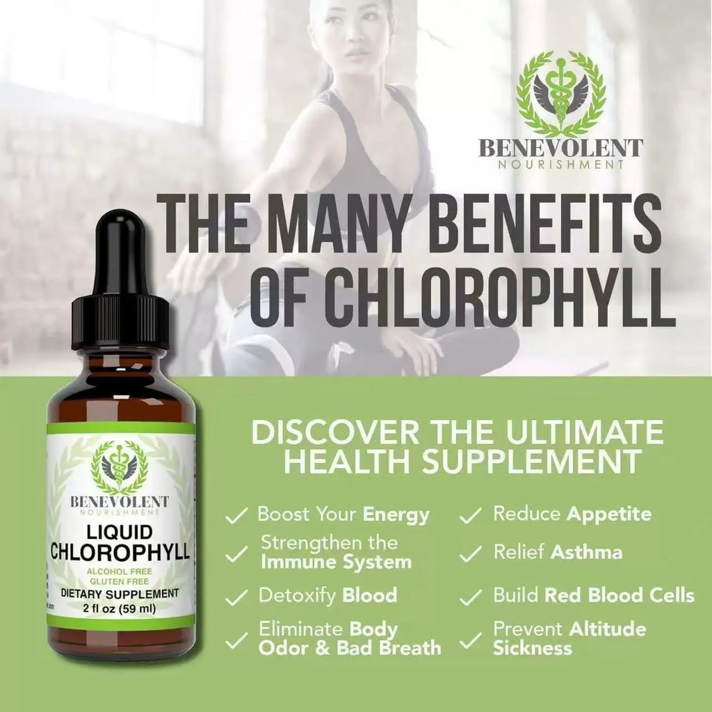 60ml bottle of liquid chlorophyll drops dietary supplement for adults.