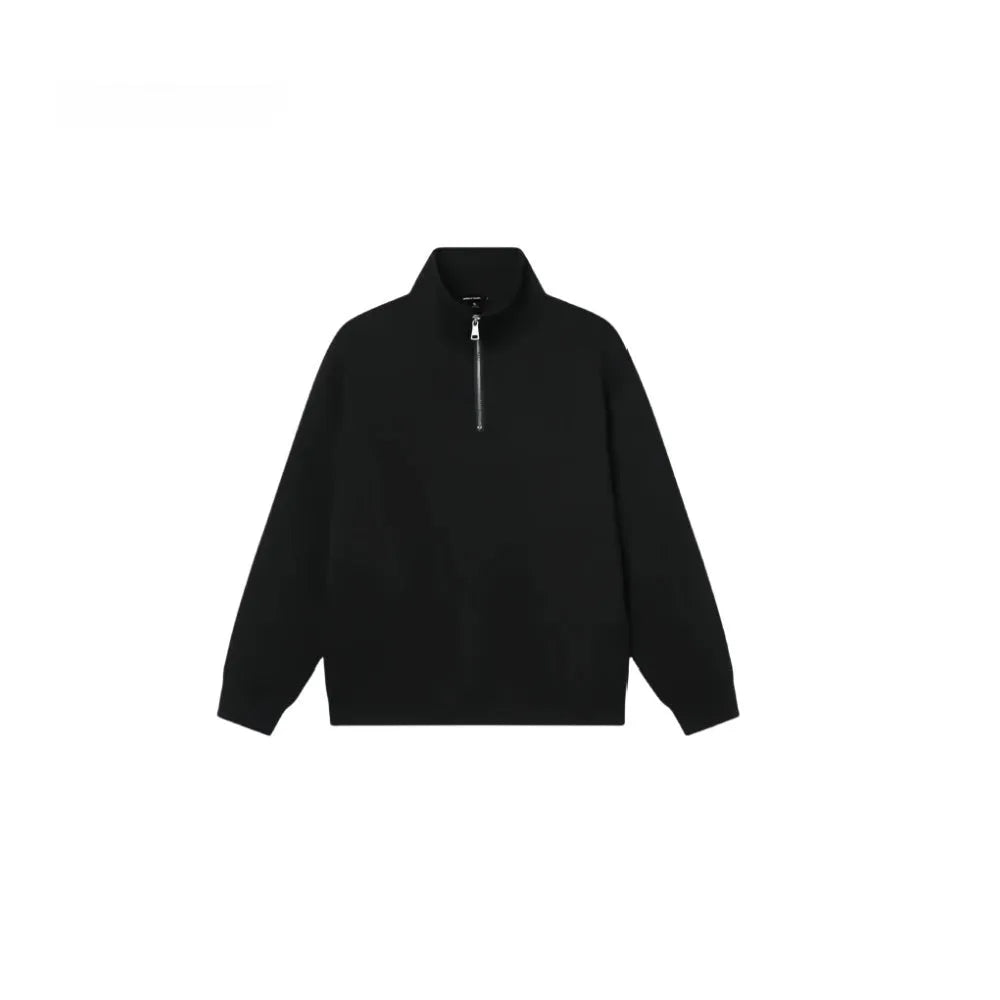 Grey half zip stand collar cotton sweater for men and women