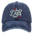 A washed cotton baseball cap with embroidered letters on the front, showing the dome crown shape.