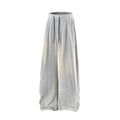 Plus-size women's fleece-lined hollow-out trousers in straight-leg cut with elastic waistband