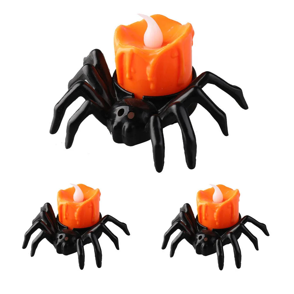 Halloween spider candlestick plastic ornament with battery-powered candle light