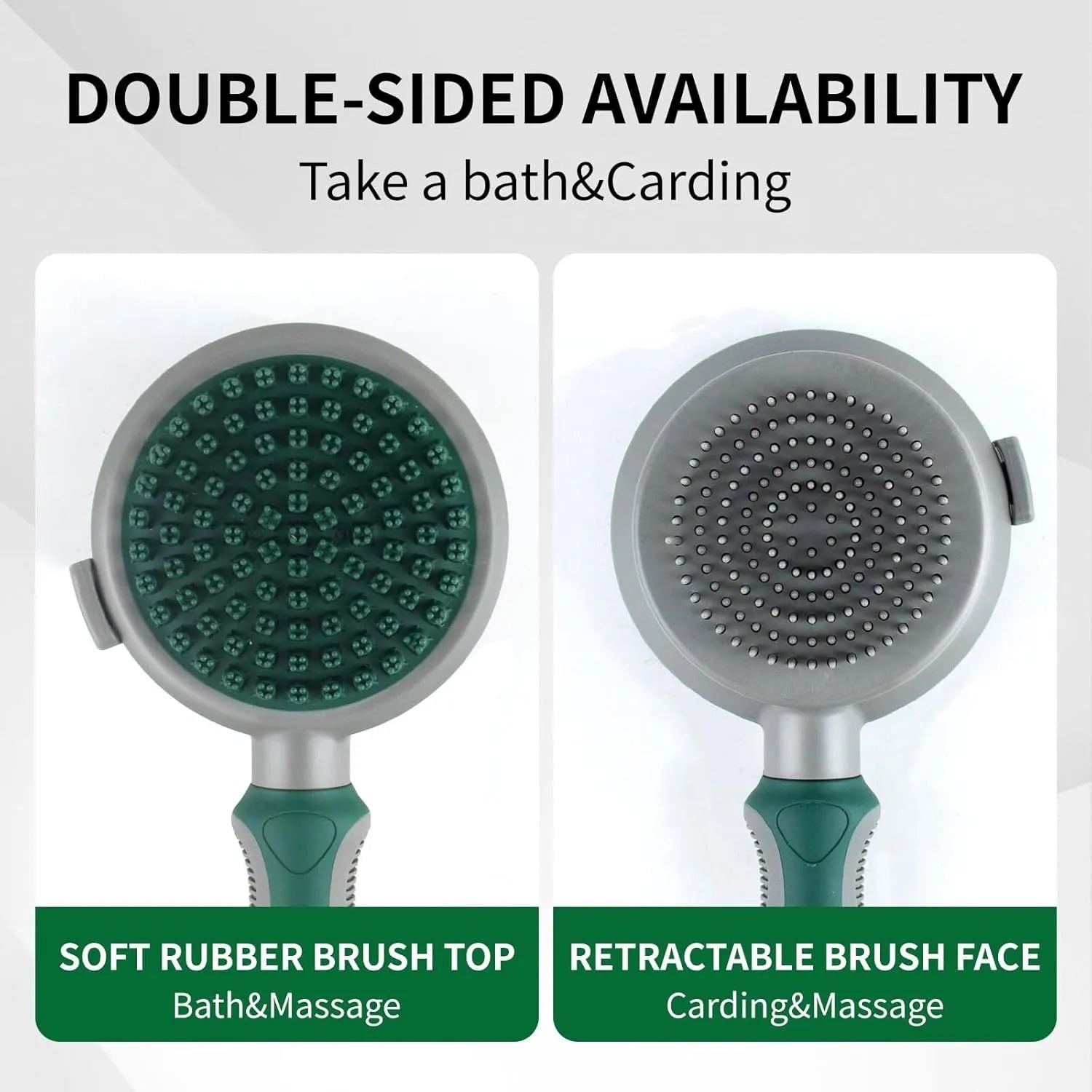Green and pink two-sided silicone pet grooming brush with retractable slicker brush and octopus-teethed massager