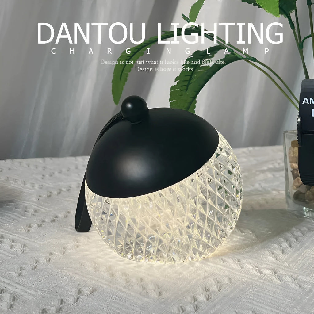 Modern minimalist portable night lamp with touch dimmer in chrome finish