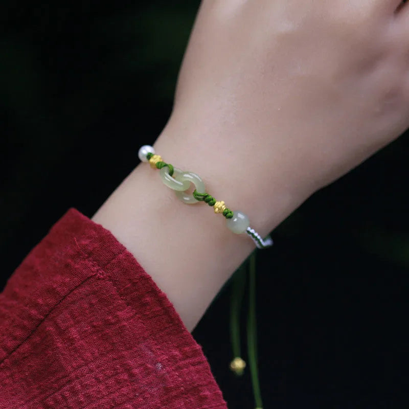 DIY woven bracelet with Hetian jade pendants and hollow out national tide styling on flexible wire