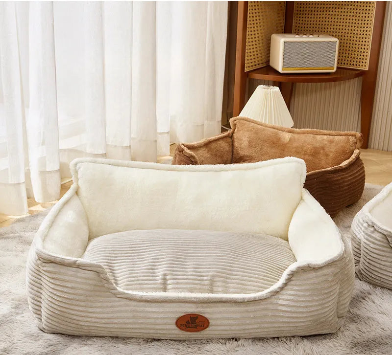 Universal kennel pet bed for small dogs and cats with a removable cover in coffee colour.