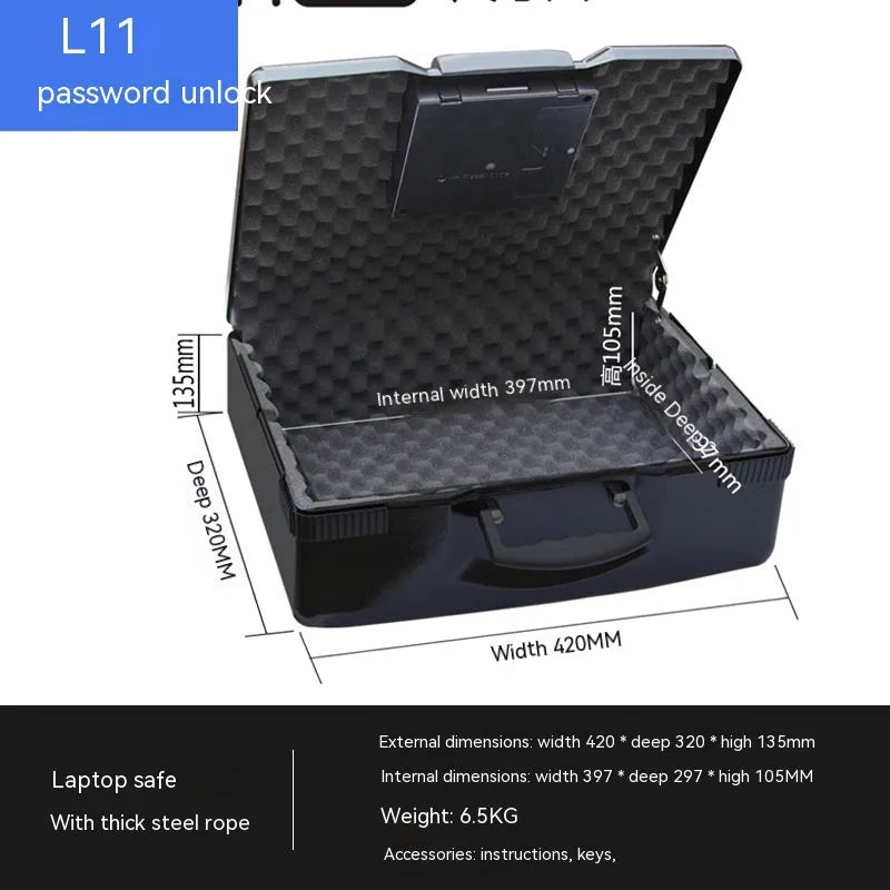 L12 portable small safe box with mechanical dial combination lock.