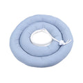 Blue adjustable Elizabethan recovery collar for a dog or cat on a white background.