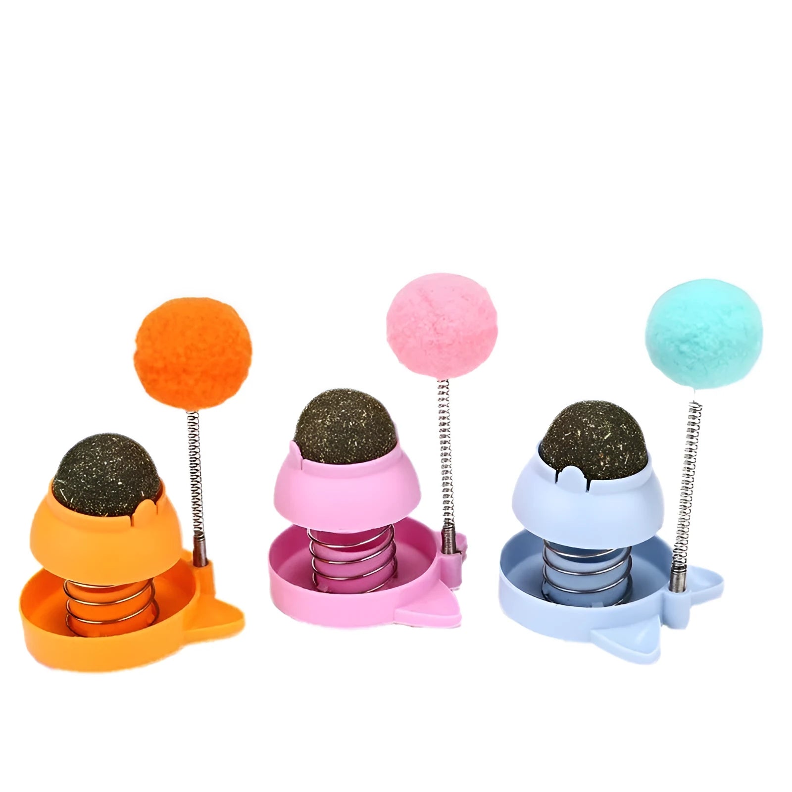 55mm mint-scented cat toy with music features in blue, orange, or pink colours