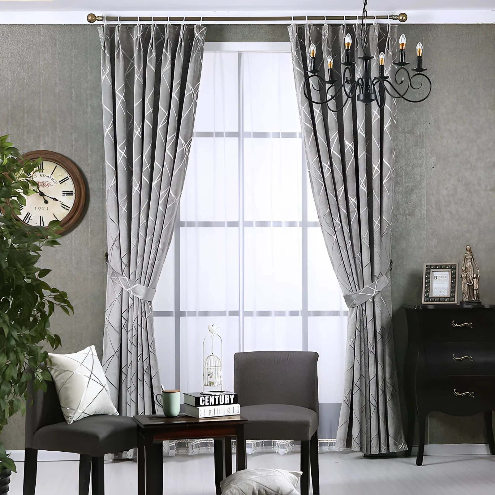 Modern minimalist chenille blackout curtain panel in beige, coffee, or grey colours