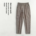 Men's striped linen-cotton casual trousers with a cropped length for summer.