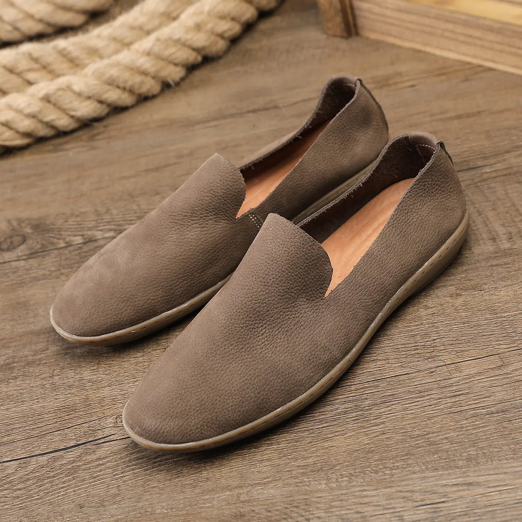Handmade khaki men's shoes with low-top wedge heel design and cowhide interior