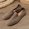 Handmade khaki men's shoes with low-top wedge heel design and cowhide interior