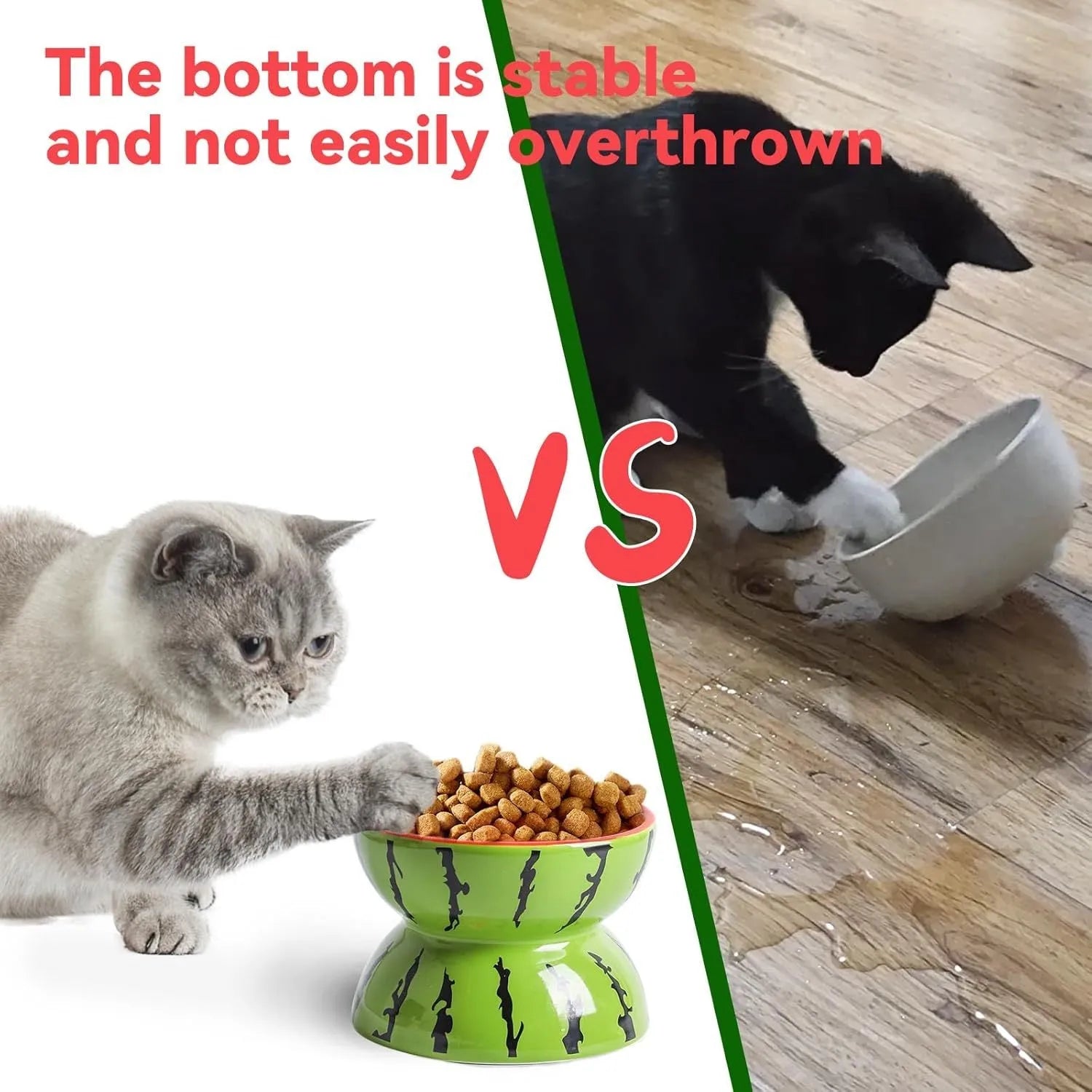 Ceramic raised cat bowl with tilted design in orange pattern, showing elevated feeding station for pets