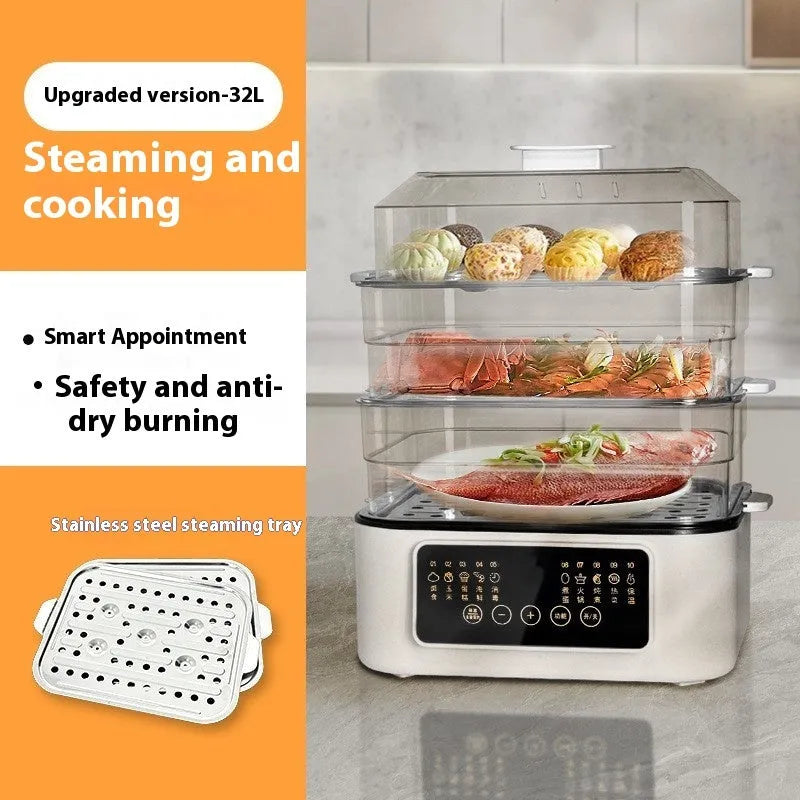 28-litre electric food steamer with stainless steel rack and automatic measuring function