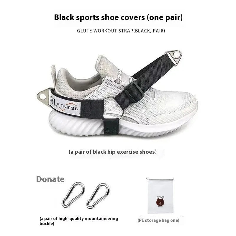 Ankle strength strap booties with suspender buckles and foot lanyard in black, grey, or pink colours